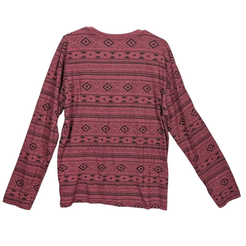 Carbon Shirt Mens XL Burgundy Henley Long Sleeve Aztec Geometric Tribal Skater